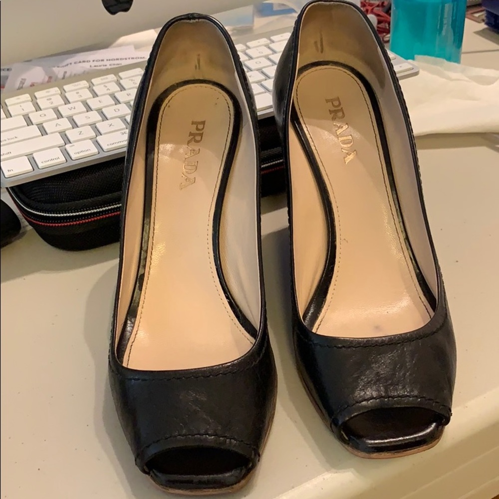 Authentic Prada open toe wedges